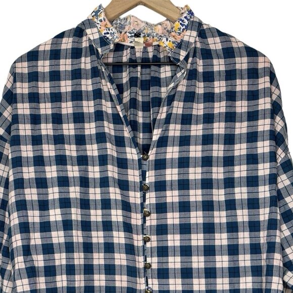 Pilcro Anthropologie Plaid Buttondown Shirt (Size M) Tavi Floral Ruffle Collar - Picture 3 of 13